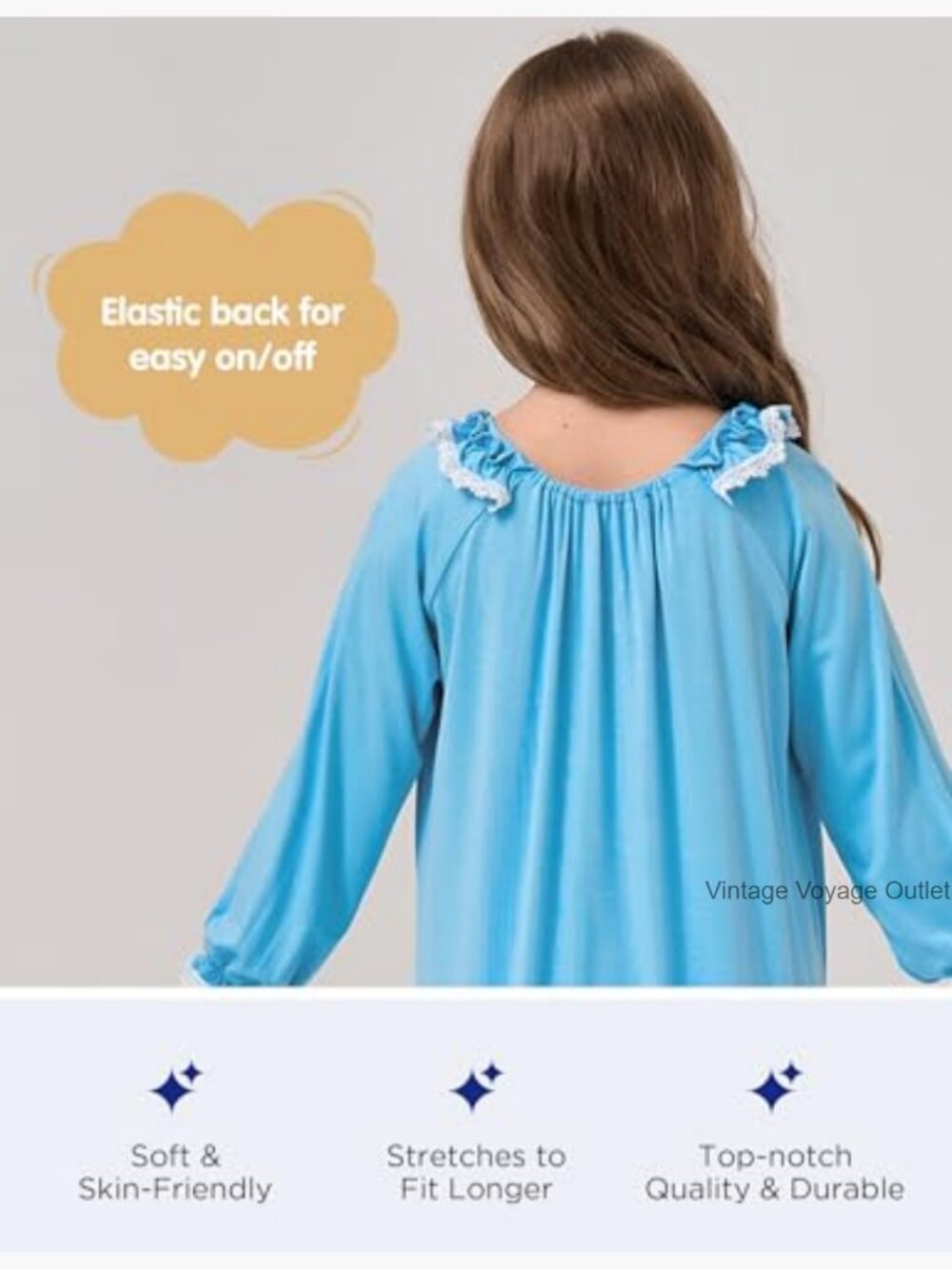 Girls Long Sleeve Princess Nightgown Pajama Dress Soft Sleepwear 3-12y - Picture 4 of 6
